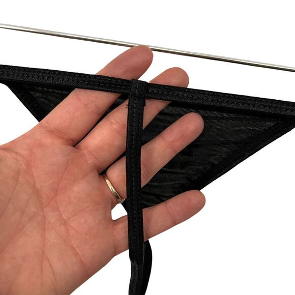 Black Semi Sheer Negligee String Thong Panty Set One Size - Picture 7 of 10